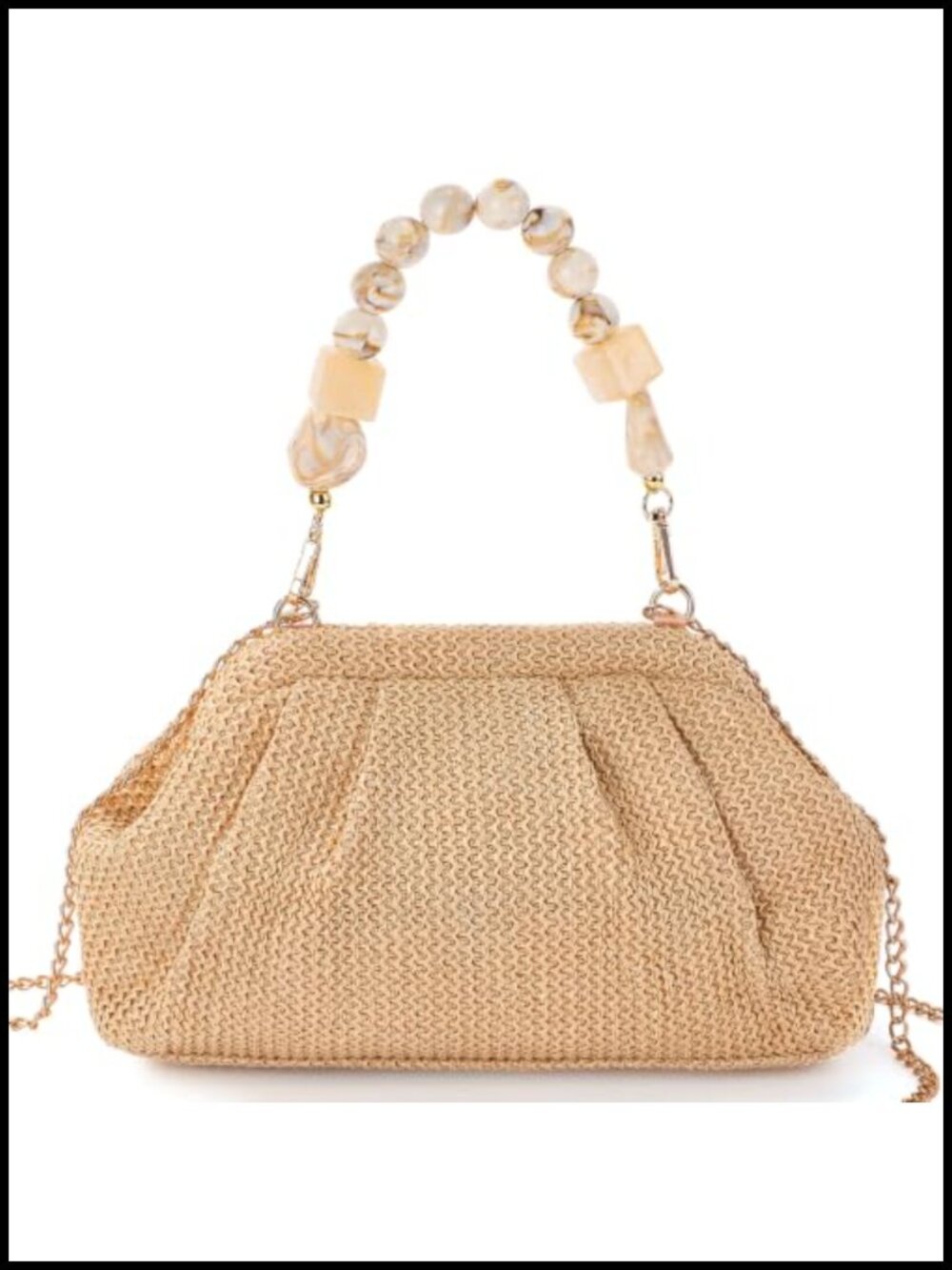 Woven Straw Clutch Purse with Detachable Chains for Women